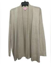 Lilly Pulitzer Melly Cardigan Size Medium Linen Blend Beige Gold Sparkly Open