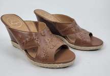 Jack Rogers Sophia Leather Wedges Oak Brown Slip On Size 8M