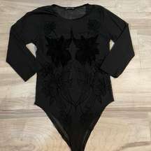 LOVE CULTURE Sheer Black Floral Long Sleeve Onesie -See Measurements