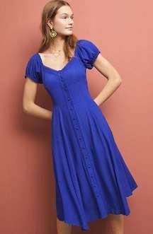 Yumi Kim Mercer Street Button Down Royal Blue Smocked Back Midi Dress size M