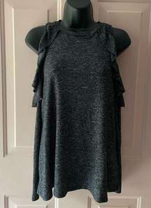 Jolt Dark Gray Cold Shoulder Ruffle Sweater - Soft Material- Size Small