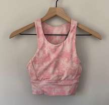 Anthropologie Allfenix Sports Bra Pink White Cloud Print Cutout Racerback Padded