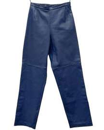 Vintage Terry Lewis Classic Luxuries Indigo Blue Leather Slouchy Pants Size 6