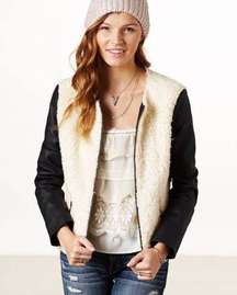 American Eagle Black Faux Leather & Sherpa Jacket Small