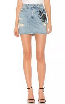 Rag & Bone Dive Denim Floral Embroidered Distressed Mini Skirt Light Wash