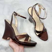 NEW  Jilly Bronze Metallic Platform Wedge Sandal Heels Brown 9.5