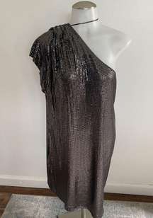 Michael Kors Metallic Sequin Derby Grey One Shoulder Tunic Dress 14W