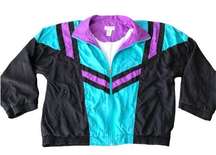 Vintage Lavon Chevron Colorblock Full-Zip Windbreaker Women's Size Large