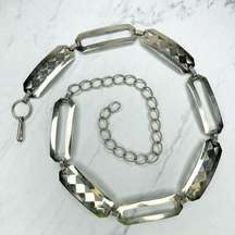 Silver Tone Geometric Bar Concho Metal Chain Link Belt One Size OS