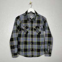 Dixxon Flannel Company Women S The Bolt Gray Black Yellow Plaid Button Up Shirt