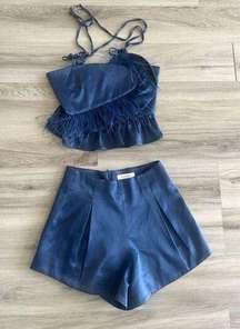 Moodie S Blue 2 Piece Feather Outfit