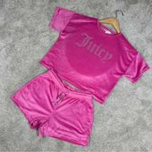 Juicy Couture Sleepwear Velour Velvet Pajamas Set Top & Shorts Elite Pink Size S