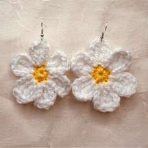 Daisy Earrings | Flower Crochet Jewelry | Sterling Silver Fish Hook Earrings