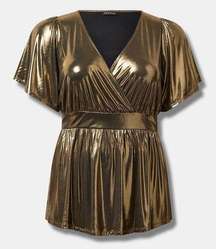 Torrid Liquid Shine Surplice Peplum Top Gold Plus 1X NEW