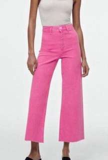 Zara The Marine Straight High Rise Wide Leg Jeans Pink Denim Women’s Size 8