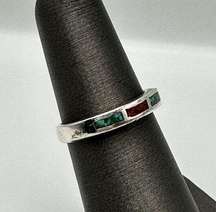 Vintage Sterling Silver Turquoise Coral Chip Ring Size 6 Western Southwestern