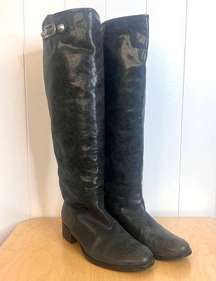 Via Roma 15 Crinkle Leather Dark Gray Knee High Boots SZ 41