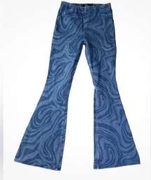 Size XL Blue Marble Zebra Print Ultra High Rise Flare Leg Jeans