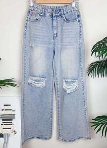 J.ING High Waisted Vintage Blue Distressed Wide Leg Jeans