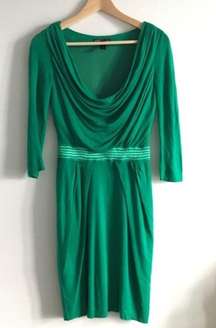 Mango Jersey Green Cowl Neck Pleated Dress 3/4 Sleeve Womens Size‎ XS Knit