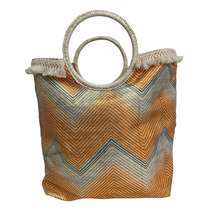 NWOT Shiraleah Straw Beach Pool Tote 100% Paper Straw Large Orange Blue Gold