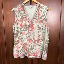 Coldwater Creek Sleeveless Brown Orange Pattern Chiffon Blouse Top Size L