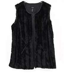 STYLE CO Vest Womens Sz 2X Black Faux Fur Pleather Full Zip Retro Mob Wife Glam