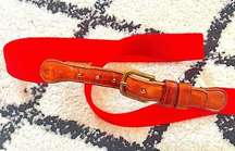 Vintage Coach Red Wool & Brown Leather Belt Size 38