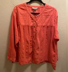 Pilcro By Anthropologie Coral Mila Draped Button Down Blouse Size L