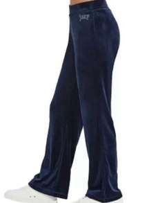 Juicy Couture Navy Blue Rhinestone Logo Velour Track Pants