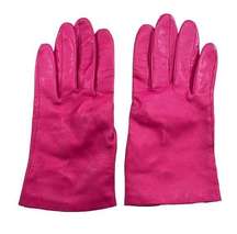 Fownes Womens Size 7 Real Genuine Leather Silk Lined Pink Gloves Vintage