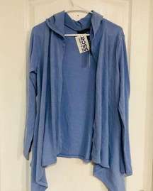 Love Ryan Women's Long Sleeve Open Front Cardigan Hooded Sweater Blue Large NWT