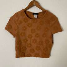 Orange Floral Embossed Crop Top Size Medium