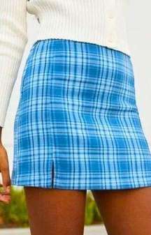 NWT Brandy Melville John Galt California PacSun Light Blue Plaid Cara Mini Skirt