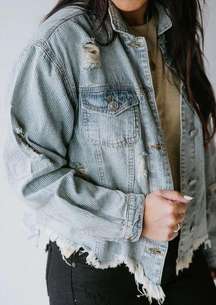 Pol Dena Distressed Striped Denim Jacket -  S