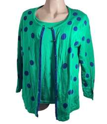 Quacker Factory Green Blue Polka Dot Sweater 1X