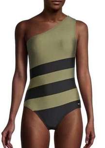 Dkny Olive Colorblocked One-Shoulder One-Piece Swimsuit Women's