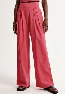 NEW Linen Blend Ultra Wide Leg High Rise Trouser Pant Pink