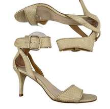 Alfani Womens Casedy Heels Sandals Embossed Snakeskin Faux Leather Gold Cream 8M