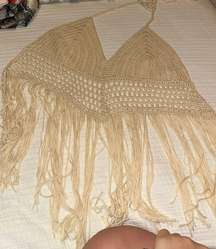 Fringe Backless Halter Cover Up