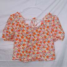 Women's Blu Pepper Floral print Puff Sleeve Smocked Back Crop Top size medium