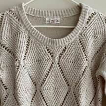 Tan Knit Argyle Sweater, Neutral Knits, Women’s Size Medium