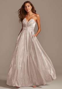 Betsy & Adam Glittery Silver Strapless Ball Gown Dress