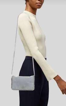 STELLA MCCARTNEY Falabella Shaggy Deer Crossbody Bag in Gray/Blue Suede