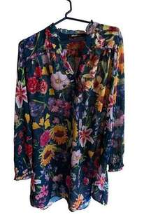 EShakti floral button front tunic women’s size Large-14