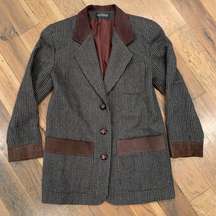 Harve Benard Vintage  Leather Trim Blazer Jacket Size Medium