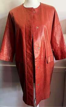 Longchamp • Authentic Red Lamb Leather Button Front Coat