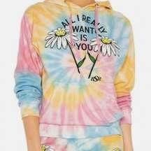 NIP BSR  All I Want Is You Flower Tie Dye Hooded Sweatshirt Medium