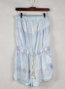 Vintage Havana Women Romper Size M Light Blue Strapless Tie Dye Waist Tie Casual