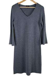 Talbots Merino Wool Flounce Sleeve Sweater Dress Shift in Gray, Size Small